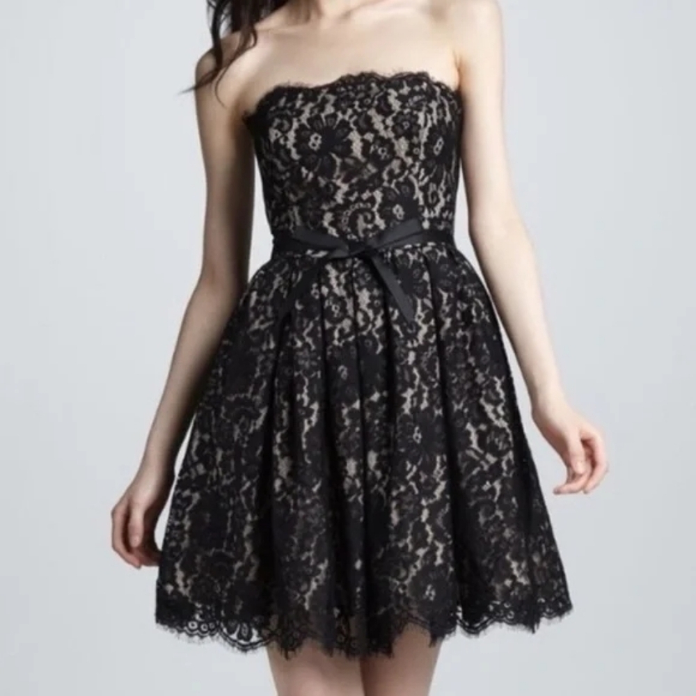 Robert Rodriguez Black Strapless Lace Dress